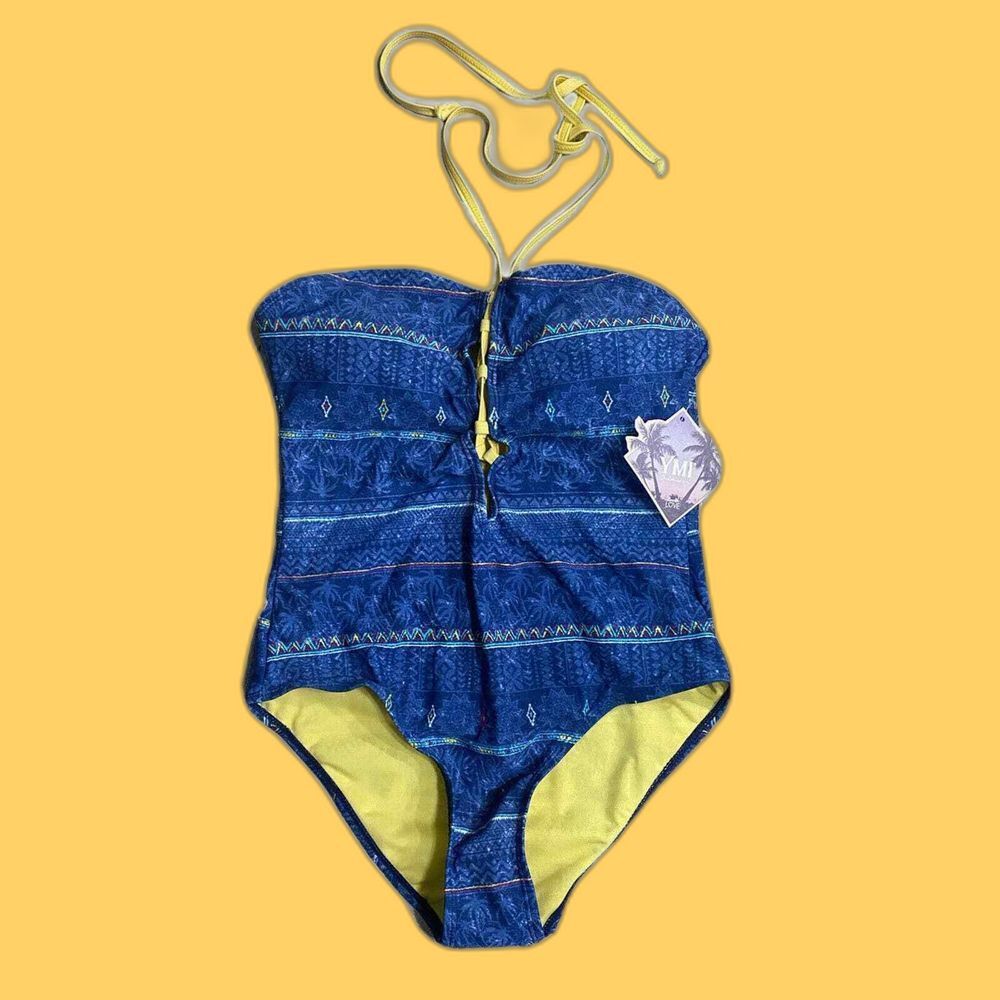 YMI Swim Bathing Wear Padded Size Juniors‎ Large Sexy Back New Blue Green One